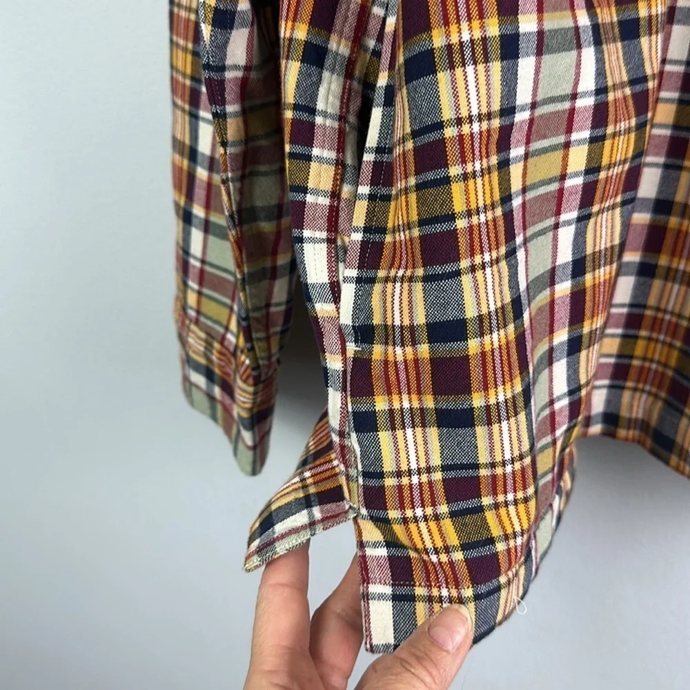 J. Crew Half Zip Pullon Shirt Jacket Large Yarn Dyed Cotton Canvas Plaid Pockets